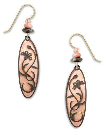 Adajio By Sienna Sky Creamy Pink Long Oval with Hematite Novae Floral Filigree Drop Earrings 7411