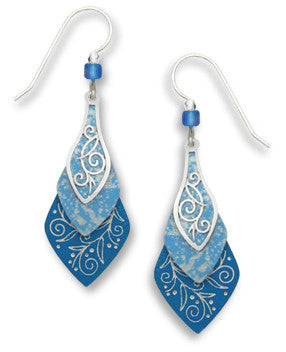 Blue 3 part Necktie Silver Tone Overlay Earrings, Handmade in USA by Adajio Sienna Sky 7445