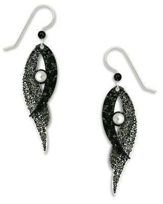 Iridescent Black & Brushed Nickel Leaf 3 part Earrings, Handmade in USA by Adajio Sienna Sky 7502