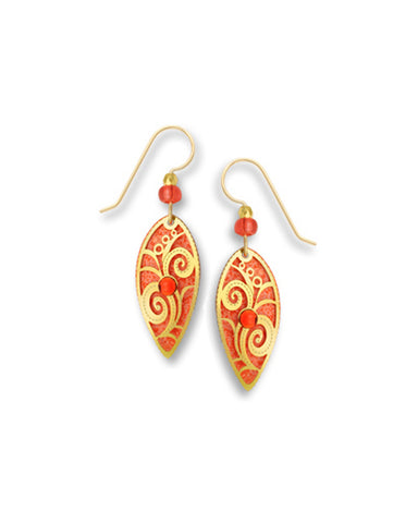 Tangerine Pointed Oval with Goldtone Plated Filigree Overlay & Rhinestone Drop Earring by Sienna Sky