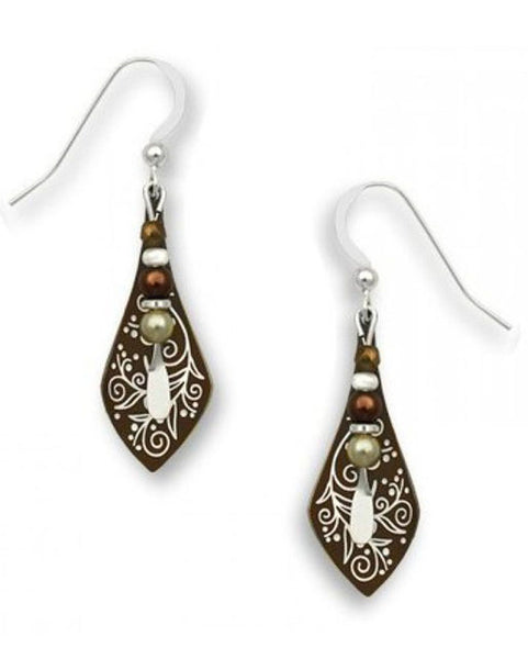 Chocolate Necktie Vine Pattern with Beaded Paddle Earrings Made In USA by Adajio Sienna Sky 7486