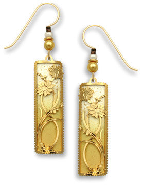 Rich Butter Gold Tone with Gold Tone Plate Daises Overlay Earrings, Handmade in USA 7488