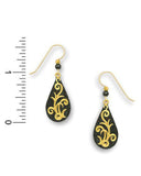 Coal Gray Sparkling Teardrop Gold-tone Tendril Vine Overlay Earrings Made USA Adajio 7490