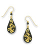 Coal Gray Sparkling Teardrop Gold-tone Tendril Vine Overlay Earrings Made USA Adajio 7490