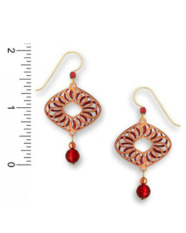 Adajio By Sienna Sky Bronze-tone & Dark Red Windmill Donut with Bead Drop Dangle Earrings 7492