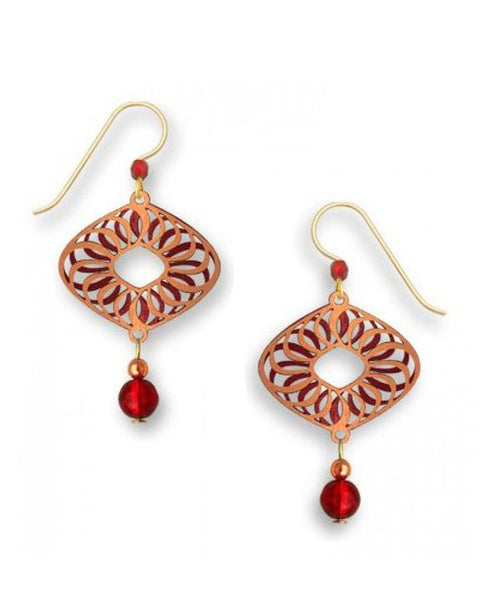 Adajio By Sienna Sky Bronze & Dark Red Windmill Donut with Bead Drop Dangle Earrings 7492