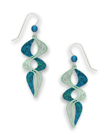 Blue Sea foam Filigree Paired Double Helix Etruscan Earrings Handmade in USA Adajio Sienna Sky 7497