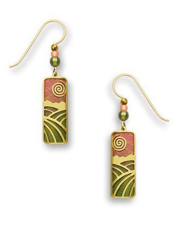 Adajio By Sienna Sky Sunset Coral & Olive Column Gold Tone Plate Fields Overlay Dangle Earrings 7499