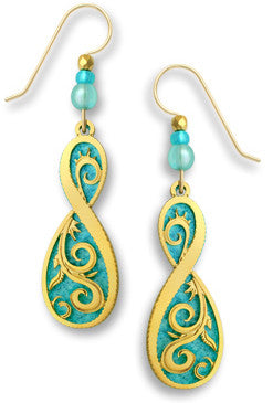 Moss Green with Gold Tone Plate Waves Overlay Earrings, Handmade in USA by Adajio Sienna Sky 7441