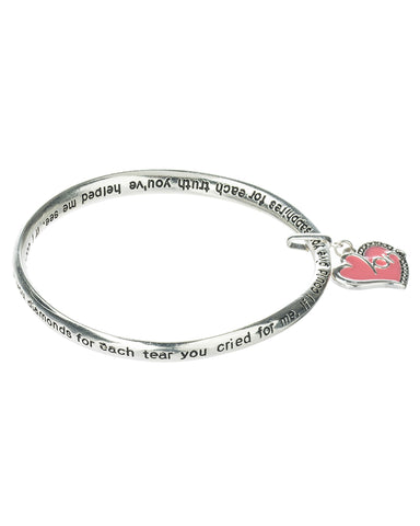 Mother Twist Engraved Charm Bangle Prayer Card "If I could give you diamonds for each tear"