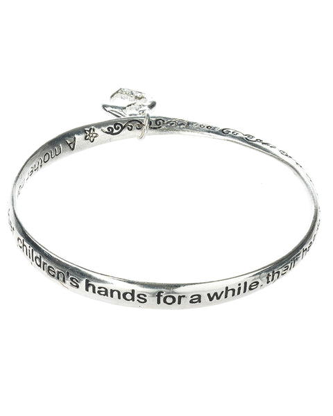 Silver-tone Mothers Love Twist Engraved Bangle Bracelet with Heart Charm by Jewelry Nexus