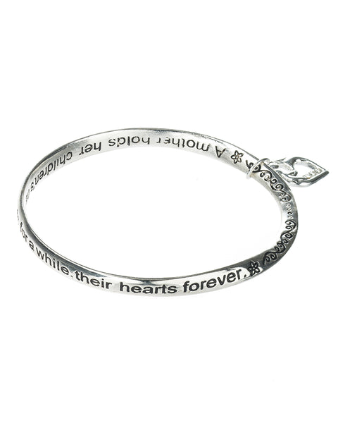 Silver-tone Mothers Love Twist Engraved Bangle Bracelet with Heart Charm by Jewelry Nexus