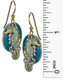 Layered Seahorse & Decorative Filigree Petal Over Oval Disc Earrings by Silver Forest