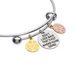 Don't Look Back That's Not Where You're Going Inspirational Adjustable Charm Antique Brushed Bangle
