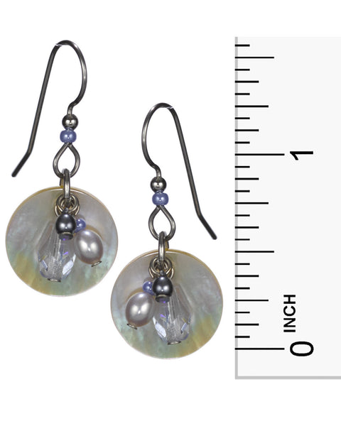 Genuine Shell Disc Dangle & Bead with Crystal Earrings by Silver Forest
