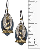 Bronze & Purple Lighthouse Earrings Layered over Textured Tear Drop Discs by Silver Forest