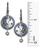 Silver Textured Sand Dollar Layered Over Blue Circular Disc Dangling Earrings by Silver Forest