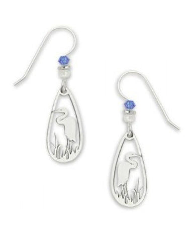 Silver Tone Heron Laser Cut Dangle Earring Handmade in USA by Sienna Sky 982