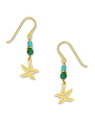 Starfish Drop Earrings Gold Tone Plated, Handmade in the USA by Sienna Sky 1238