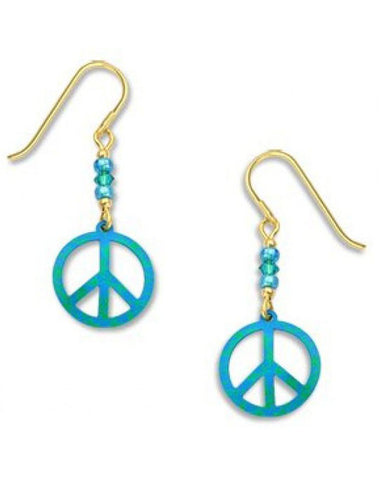 Sienna Sky 1449 Blue Gold Tone Peace Sign Drop Earrings