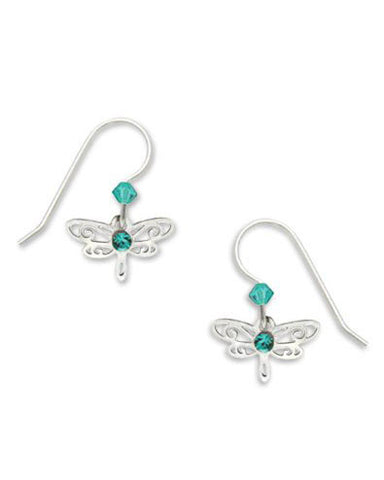 Dragonfly Earrings Silver Tone Blue Laser Cut Drop by Sienna Sky 716 1