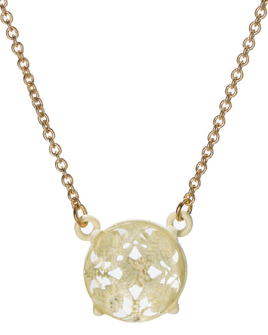 Gold-Tone Filigree Small Circular Lace Crystal Pendant Chain Necklace by Jewelry Nexus