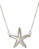 Silver-Tone Dangling Stipple Bump Starfish Pendant Charm Necklace by Jewelry Nexus