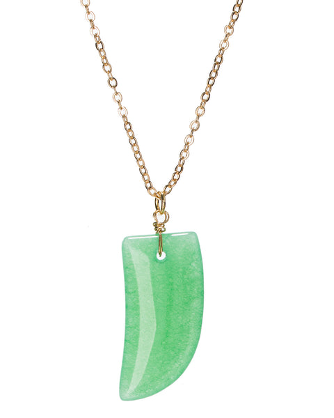 Gold-Tone Tooth Claw Green Stone Pendant Chain Necklace by Jewelry Nexus