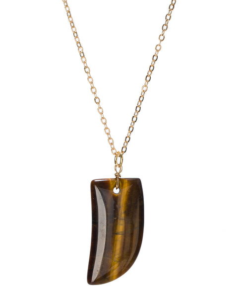 Gold-Tone Tooth Claw Brown TigerEye Stone Pendant Chain Necklace by Jewelry Nexus