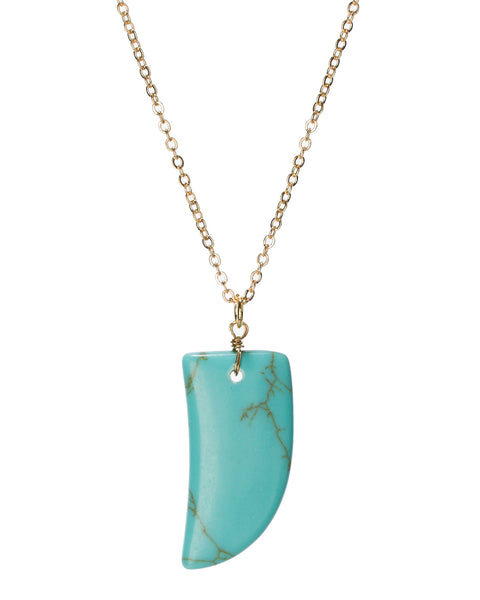 Gold-Tone Tooth Claw Blue Synthetic Turquoise Stone Pendant Chain Necklace by Jewelry Nexus