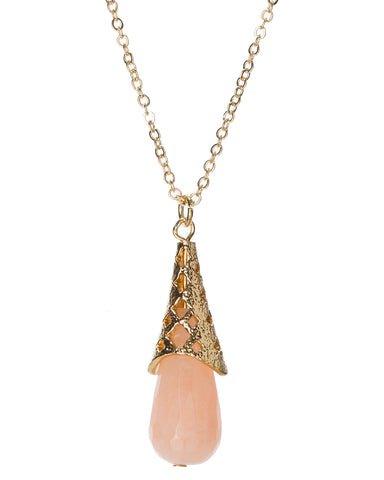 Gold-Tone Filigree Stone Tear Drop Pendant Chain Necklace by Jewelry Nexus