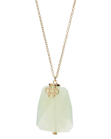 Gold-Tone Long Chain Four Petal Chunky Green Stone Necklace by Jewelry Nexus
