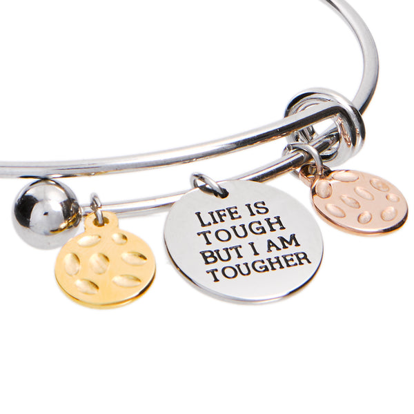 Life is Tough But I Am Tougher Inspirational Adjustable Charm Bangle Bracelet by Jewelry Nexus