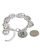 Medallion "A" Monogram Charm with Faux Pearl Chain Statement Silver Tone Bracelet - Jewelry Nexus