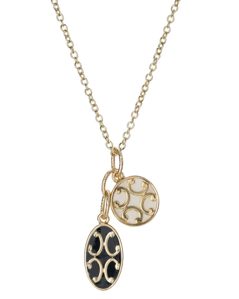 Gold-Tone Horseshoe Filigree Small Circular & Oval Enamel Pendant Charm Necklace by Jewelry Nexus
