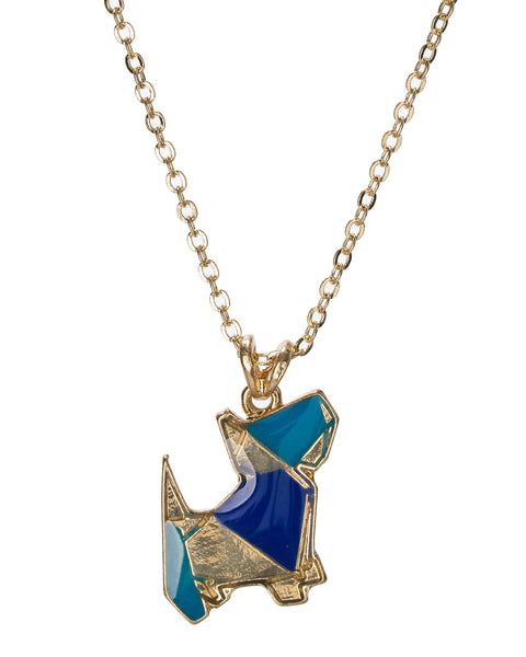 Gold-Tone Dangling Blue Mosaic Puppy Dog Enamel Pendant Charm Necklace by Jewelry Nexus