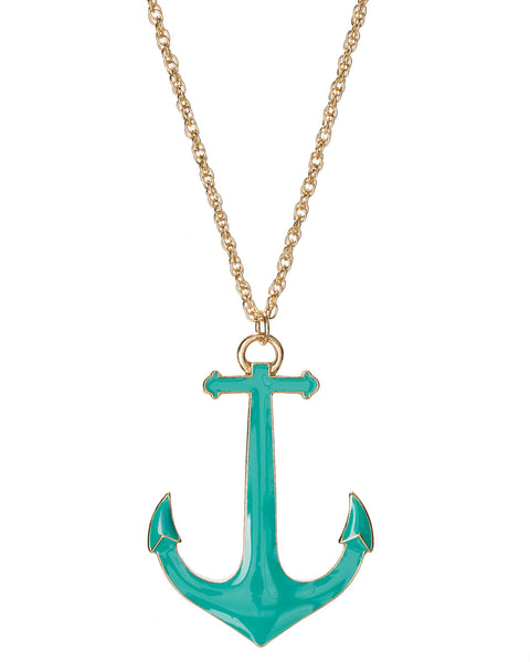 Gold-Tone Long Dangling Anchor Pendant Necklace by Jewelry Nexus