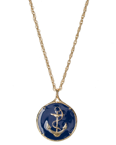 Gold-Tone Long Dangling Antique Circular Enamel Rope Anchor Pendant Necklace by Jewelry Nexus