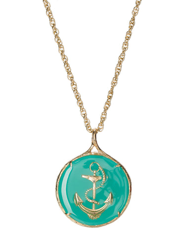 Gold-Tone Long Dangling Antique Circular Enamel Rope Anchor Pendant Necklace by Jewelry Nexus