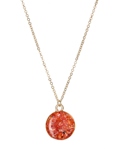 Gold-Tone Circular Enamel Flake Stone Pendant Necklace by Jewelry Nexus