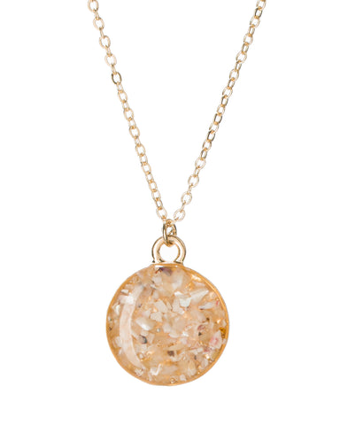 Gold-Tone Circular Enamel Flake Stone Pendant Necklace by Jewelry Nexus