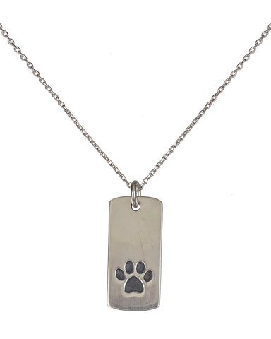 Silver-tone Pewter Dog Paw Print Bar Plaque Necklace Purchases Go To Greater Good Rescue Donation