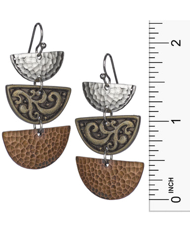 Hammered Half Moon filigree Dangle Earrings on a French Wire by Jewelry Nexus