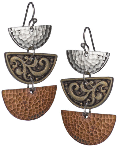 Hammered Half Moon filigree Dangle Earrings on a French Wire by Jewelry Nexus