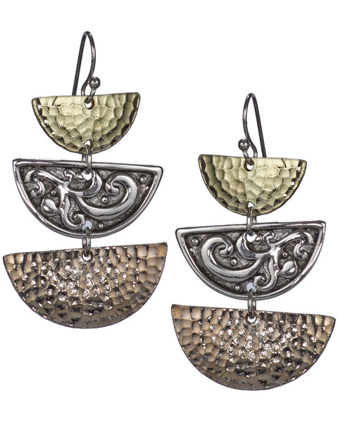 Hammered Half Moon filigree Dangle Earrings on a French Wire by Jewelry Nexus