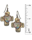 Gold Cross Hope Faith Love Abalone Shell Earrings on a French Wire by Jewelry Nexus