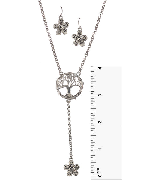 Polished Encircled Tree of Life Necklace & Matching Earring Set - Jewelry Nexus