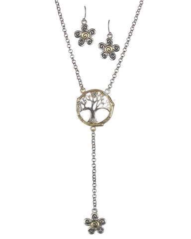 Two Tone Lucky Clover Charm Pendant Necklace & Earring Set - Jewelry Nexus