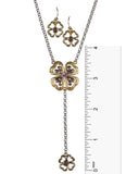 Two-Tone Lucky Clover Charm Pendant Necklace & Earring Set - Jewelry Nexus