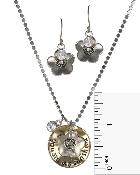 Layered Flower Filigree You Are My Sunshine Necklace & Earring Set - Jewelry Nexus